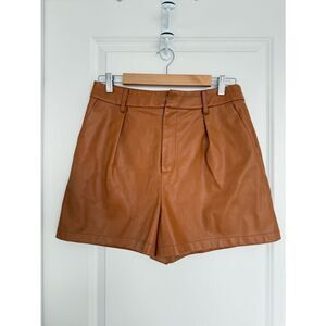 7 FOR ALL MANKIND |  Cognac High-Waist Faux Leather Tailored Shorts